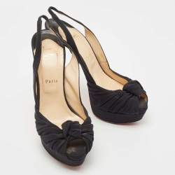 Pre Owned Christian Louboutin Black Fabric Jenny Slingback Pumps Size 40
