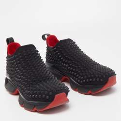 Pre Owned Christian Louboutin Black Fabric Spike Sock Sneakers Size 37