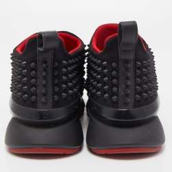 Pre Owned Christian Louboutin Black Fabric Spike Sock Sneakers Size 37