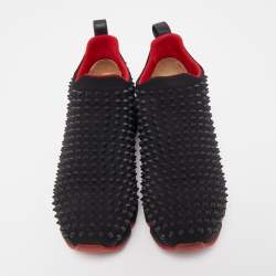 Pre Owned Christian Louboutin Black Fabric Spike Sock Sneakers Size 37