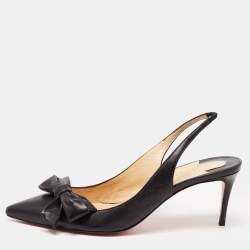 Pre Owned Christian Louboutin Black Leather Yasling 70 Slingback Pumps Size 39.5