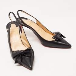 Pre Owned Christian Louboutin Black Leather Yasling 70 Slingback Pumps Size 39.5