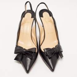 Pre Owned Christian Louboutin Black Leather Yasling 70 Slingback Pumps Size 39.5