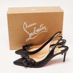 Pre Owned Christian Louboutin Black Leather Yasling 70 Slingback Pumps Size 39.5