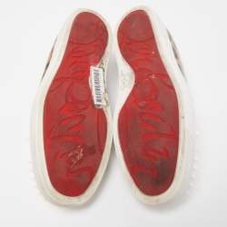 Pre Owned Christian Louboutin Tricolor Leopard Print Patent Leather Spike Slip-On Sneakers Size 37.5