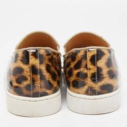 Pre Owned Christian Louboutin Tricolor Leopard Print Patent Leather Spike Slip-On Sneakers Size 37.5