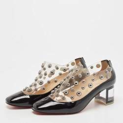 مملوكة مسبقًا Christian Louboutin Black Patent Leather and PVC Space Odd Boots Size 38 