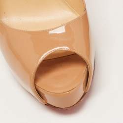 Pre Owned Christian Louboutin Beige Patent Leather New Very Prive Pumps Size 37.5