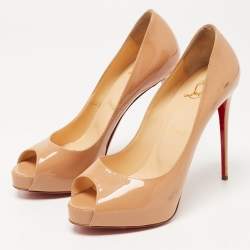 Pre Owned Christian Louboutin Beige Patent Leather New Very Prive Pumps Size 37.5