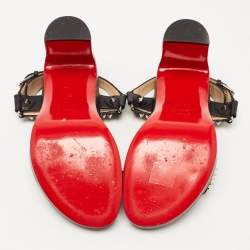 مملوكة مسبقًا Christian Louboutin Black Leather Bikool Spike Sandals Size 38