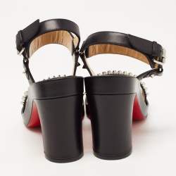 مملوكة مسبقًا Christian Louboutin Black Leather Bikool Spike Sandals Size 38