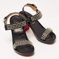 مملوكة مسبقًا Christian Louboutin Black Leather Bikool Spike Sandals Size 38