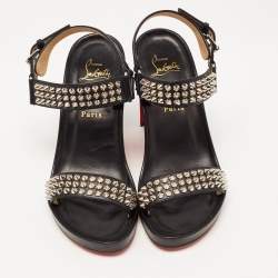 مملوكة مسبقًا Christian Louboutin Black Leather Bikool Spike Sandals Size 38