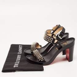 مملوكة مسبقًا Christian Louboutin Black Leather Bikool Spike Sandals Size 38
