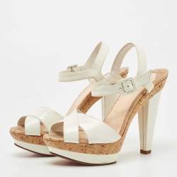 Pre Owned Christian Louboutin White Patent Leather Lafalaise Sandals Size 36.5