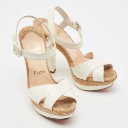 Pre Owned Christian Louboutin White Patent Leather Lafalaise Sandals Size 36.5