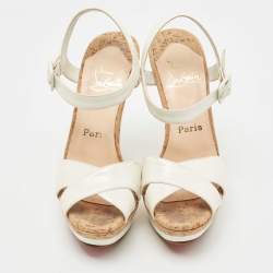 Pre Owned Christian Louboutin White Patent Leather Lafalaise Sandals Size 36.5