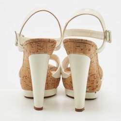 Pre Owned Christian Louboutin White Patent Leather Lafalaise Sandals Size 36.5