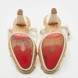 Pre Owned Christian Louboutin White Patent Leather Lafalaise Sandals Size 36.5