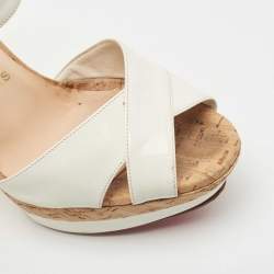 Pre Owned Christian Louboutin White Patent Leather Lafalaise Sandals Size 36.5