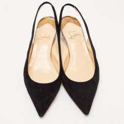 Pre Owned Christian Louboutin Black Suede Slingback Pointed Toe Pumps Size 38