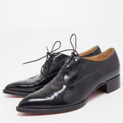 Pre Owned Christian Louboutin Black Patent Leather Zazou Oxfords Size 38