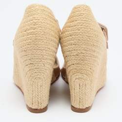 Pre Owned Christian Louboutin Beige Patent Leather Cordocou Espadrille Pumps Size 38