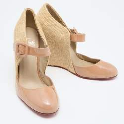 Pre Owned Christian Louboutin Beige Patent Leather Cordocou Espadrille Pumps Size 38