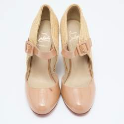 Pre Owned Christian Louboutin Beige Patent Leather Cordocou Espadrille Pumps Size 38