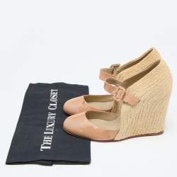 Pre Owned Christian Louboutin Beige Patent Leather Cordocou Espadrille Pumps Size 38