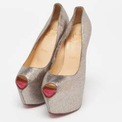Christian Louboutin Metallic/Pink Glitter Leather Highness Pumps Size 36.5