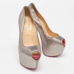 Christian Louboutin Metallic/Pink Glitter Leather Highness Pumps Size 36.5
