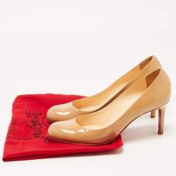 Pre Owned Christian Louboutin Beige Patent Leather Simple Pumps Size 37.5
