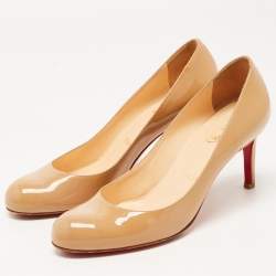 Pre Owned Christian Louboutin Beige Patent Leather Simple Pumps Size 37.5