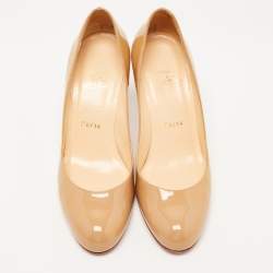 Pre Owned Christian Louboutin Beige Patent Leather Simple Pumps Size 37.5