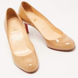 Pre Owned Christian Louboutin Beige Patent Leather Simple Pumps Size 37.5