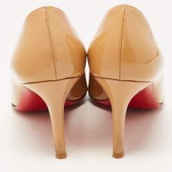 Pre Owned Christian Louboutin Beige Patent Leather Simple Pumps Size 37.5