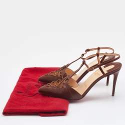 Christian Louboutin Brown Croc Embossed Leather Crococuty Ankle-Strap Pumps Size 36