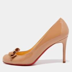 Pre Owned Christian Louboutin Beige Patent Leather Simplenodo Bow Pumps Size 37