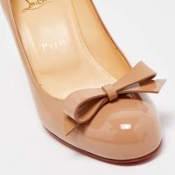 Pre Owned Christian Louboutin Beige Patent Leather Simplenodo Bow Pumps Size 37