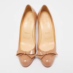 Pre Owned Christian Louboutin Beige Patent Leather Simplenodo Bow Pumps Size 37