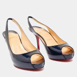 مملوكة مسبقًا Christian Louboutin Navy Blue Patent Leather Private Number Peep Toe Slingback Sandals Size 37