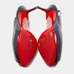 مملوكة مسبقًا Christian Louboutin Navy Blue Patent Leather Private Number Peep Toe Slingback Sandals Size 37