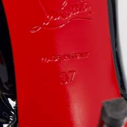 مملوكة مسبقًا Christian Louboutin Navy Blue Patent Leather Private Number Peep Toe Slingback Sandals Size 37