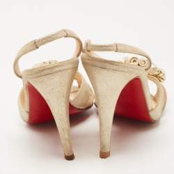 Christian Louboutin Metallic Laminated Suede Flower Detail Slingback Sandals Size 36