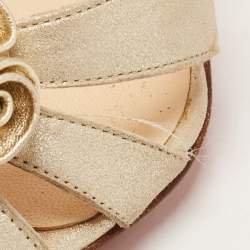 Christian Louboutin Metallic Laminated Suede Flower Detail Slingback Sandals Size 36
