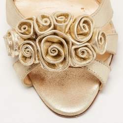 Christian Louboutin Metallic Laminated Suede Flower Detail Slingback Sandals Size 36