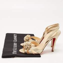 Christian Louboutin Metallic Laminated Suede Flower Detail Slingback Sandals Size 36