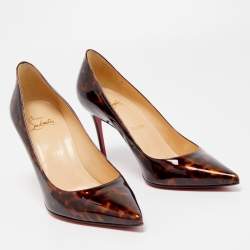 Pre Owned Christian Louboutin Two Tone Leopard Print Patent Leather Kate Pumps Size 37