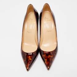 Pre Owned Christian Louboutin Two Tone Leopard Print Patent Leather Kate Pumps Size 37